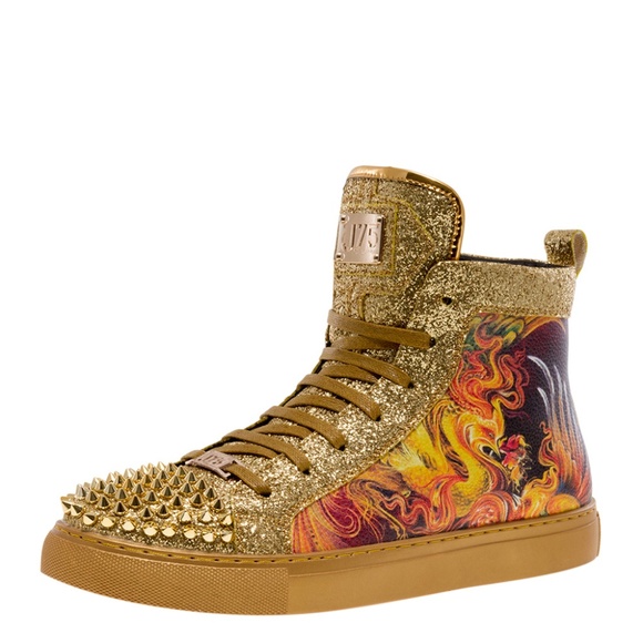 J75 Rampage Gold Spike Toe High Top Sneaker